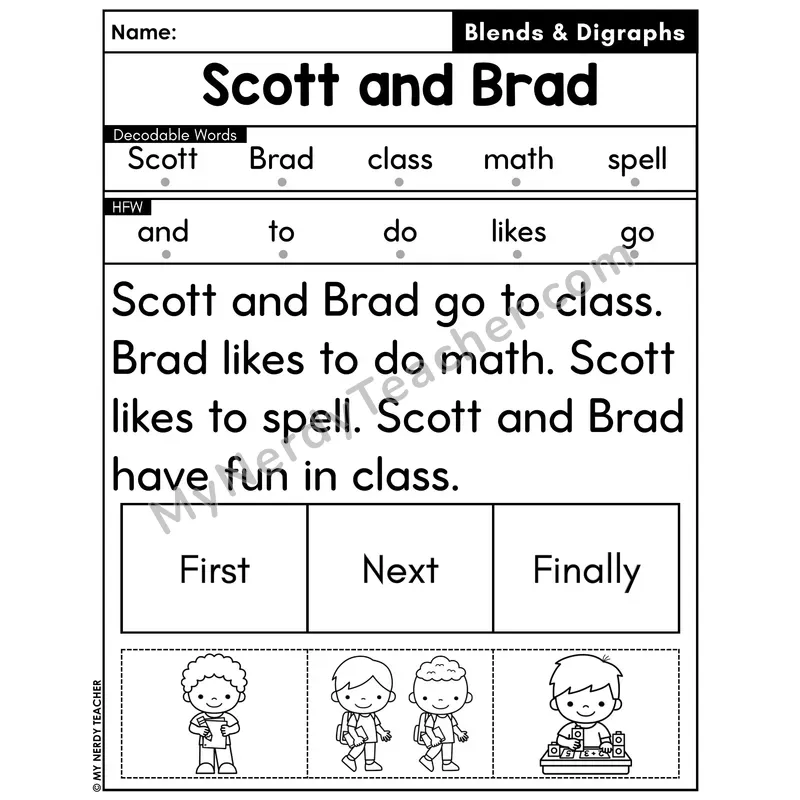 Digraphs and Blends Decodable Passage with Sequencing #31 — Scott and Brad
