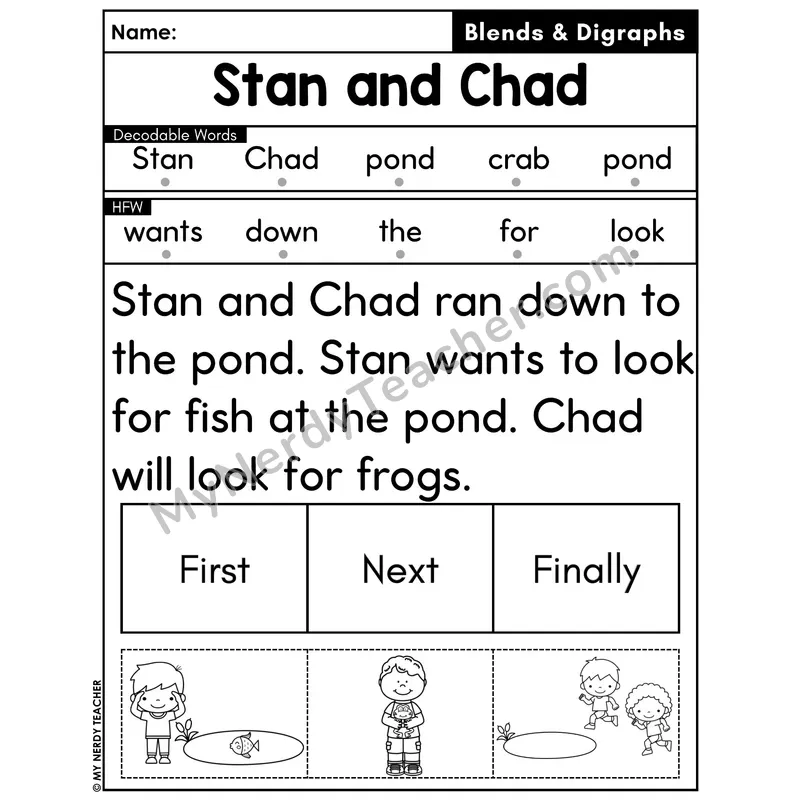 Digraphs and Blends Decodable Passage with Sequencing #34 — Stan and Chad