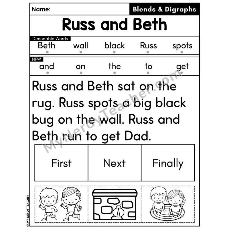 Digraphs and Blends Decodable Passage with Sequencing #8 — Russ and Beth