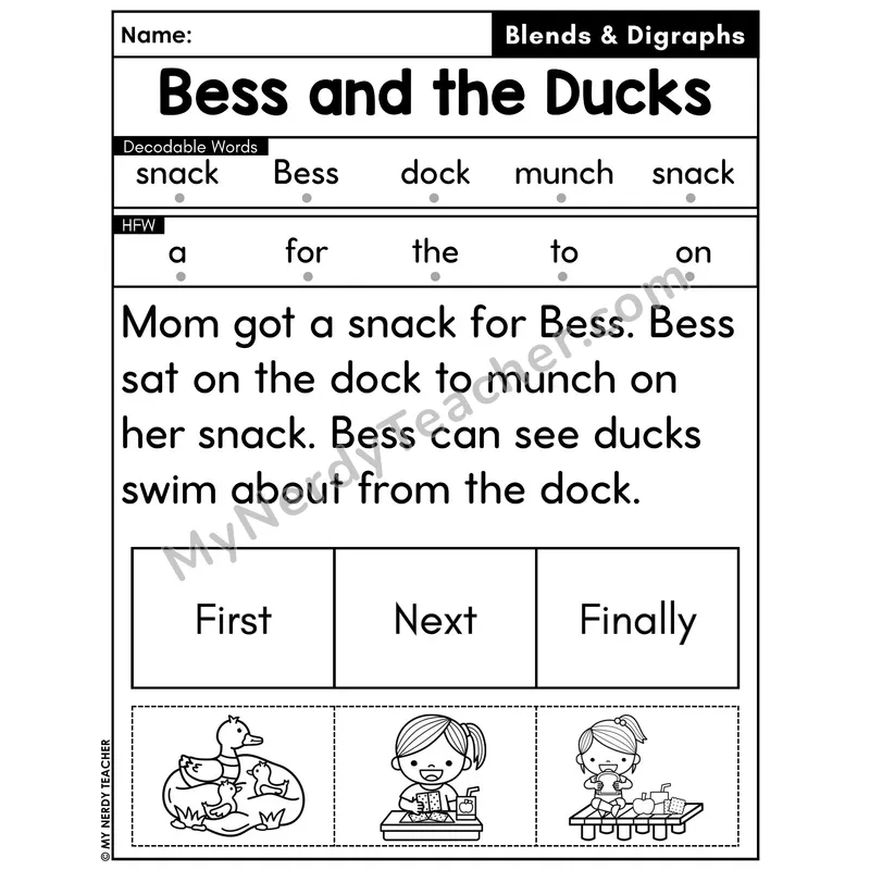 Digraphs and Blends Decodable Passage with Sequencing #13 — Bess and the Ducks