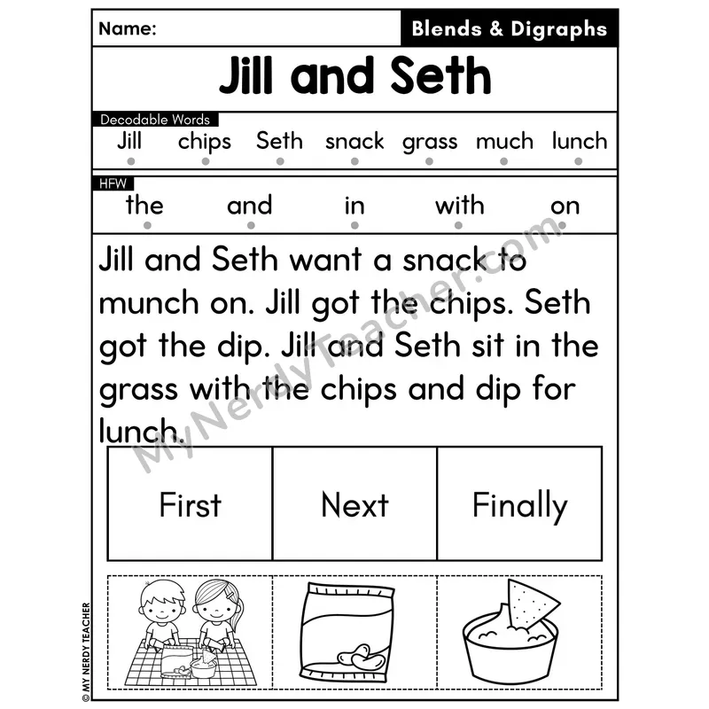 Digraphs and Blends Decodable Passage with Sequencing #11 — Jill and Seth