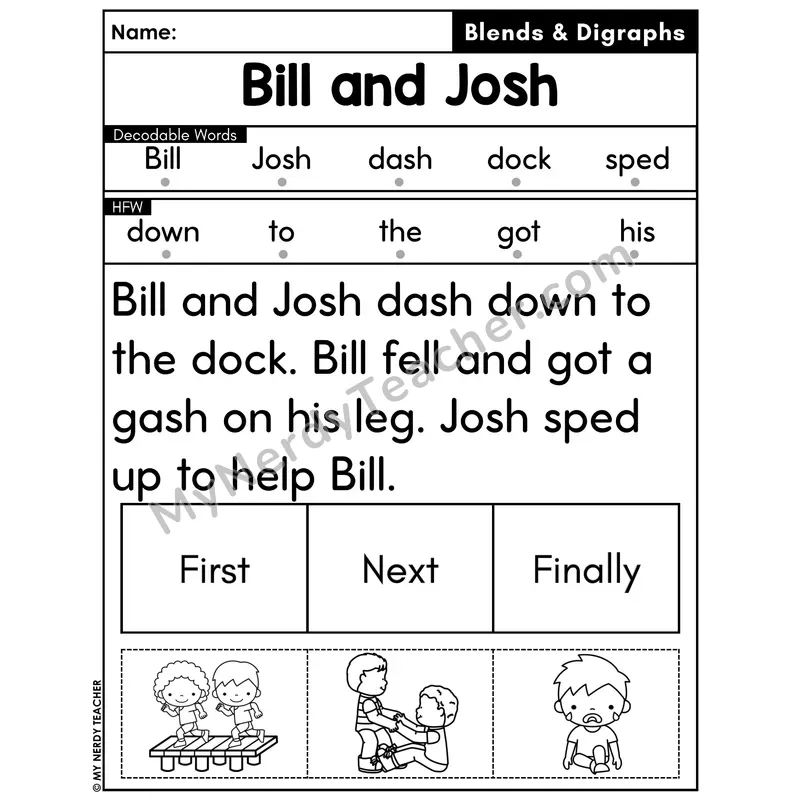 Digraphs and Blends Decodable Passage with Sequencing #10 — Bill and Josh