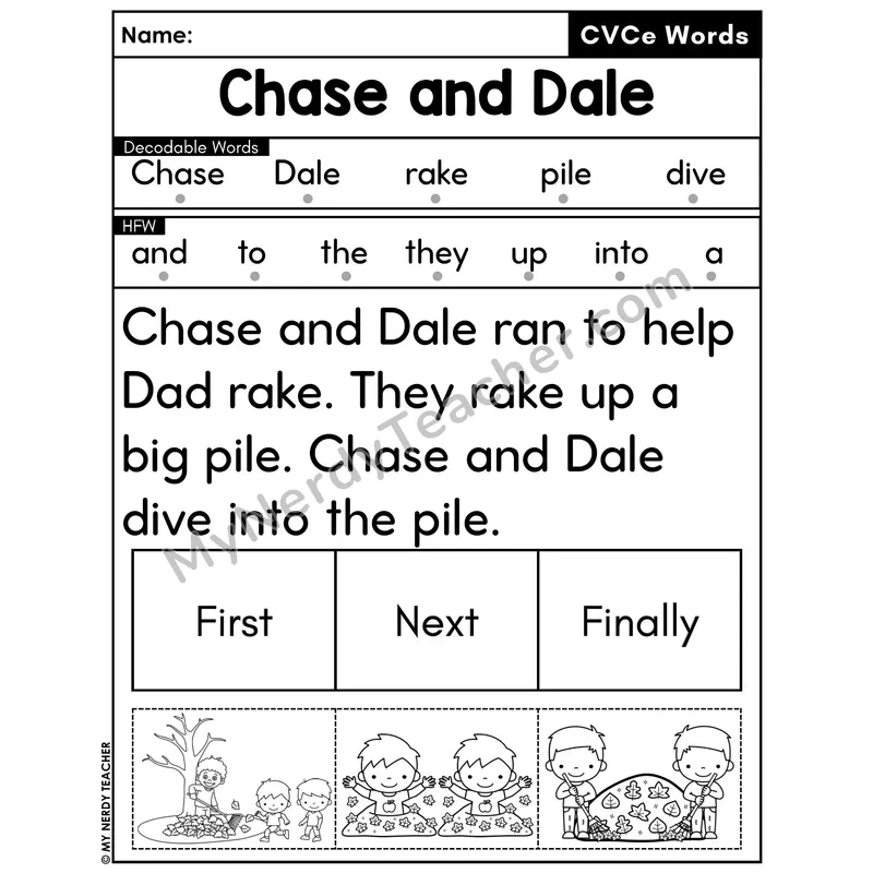 CVCe Silent E Decodable Passage with Sequencing #5 — Chase and Dale
