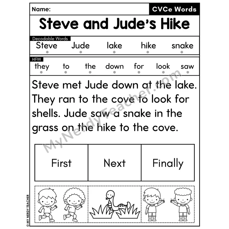 CVCe Silent E Decodable Passage with Sequencing #23 — Steve and Jude's Hike