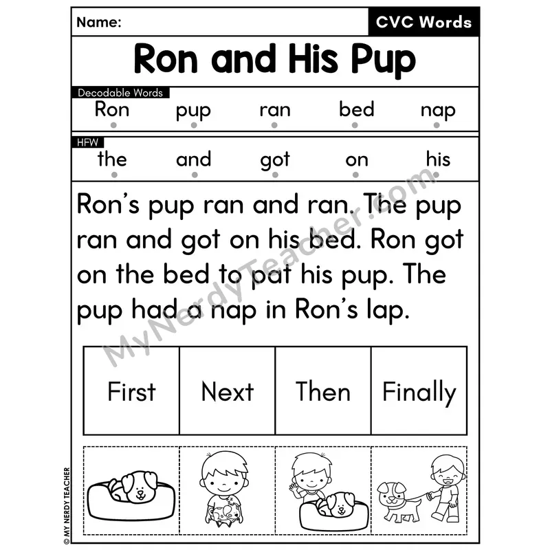 CVC Decodable Passage with Sequencing #41 — Ron and His Pup