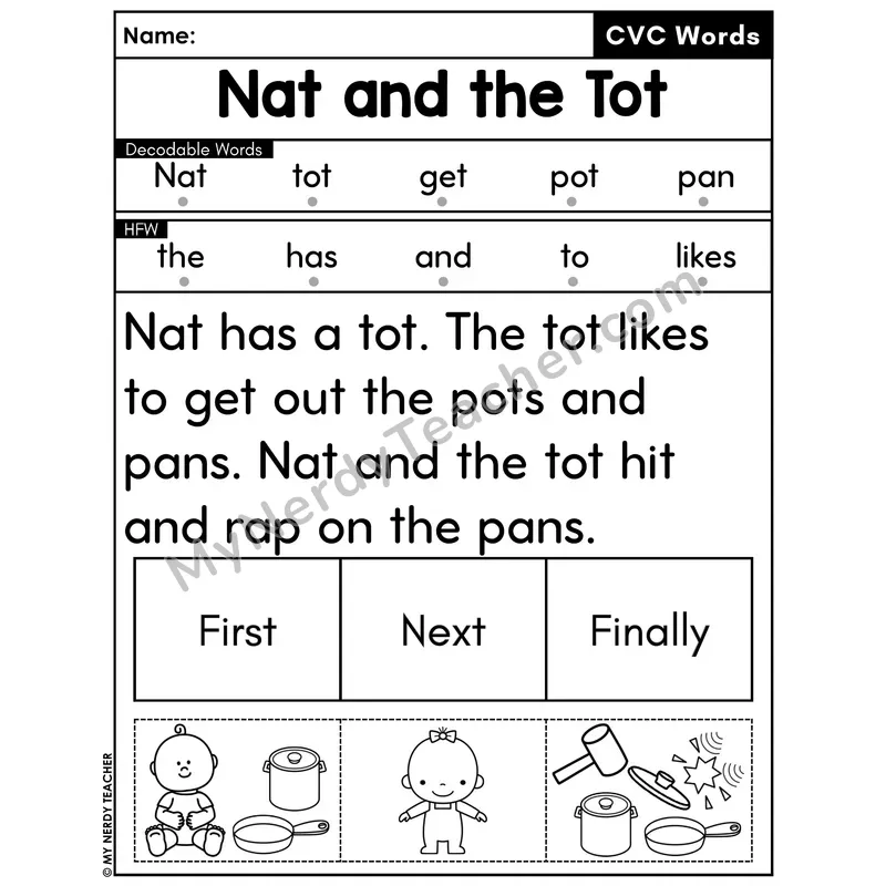 CVC Decodable Passage with Sequencing #39 — Nat and the Tot