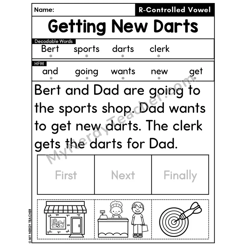 R-Controlled Vowels Decodable Passage Editable PPT #46 — Getting New Darts
