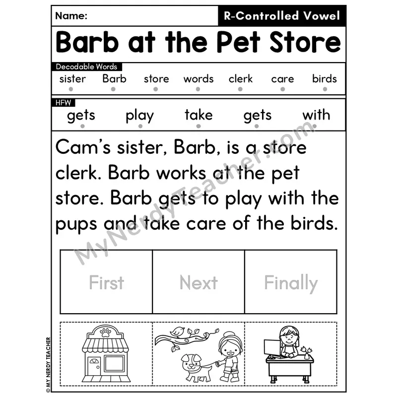 R-Controlled Vowels Decodable Passage Editable PPT #42 — Barb at the Pet Store