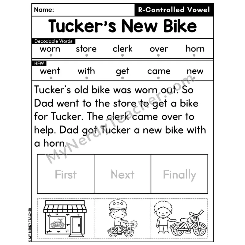 R-Controlled Vowels Decodable Passage Editable PPT #44 — Tucker's New Bike