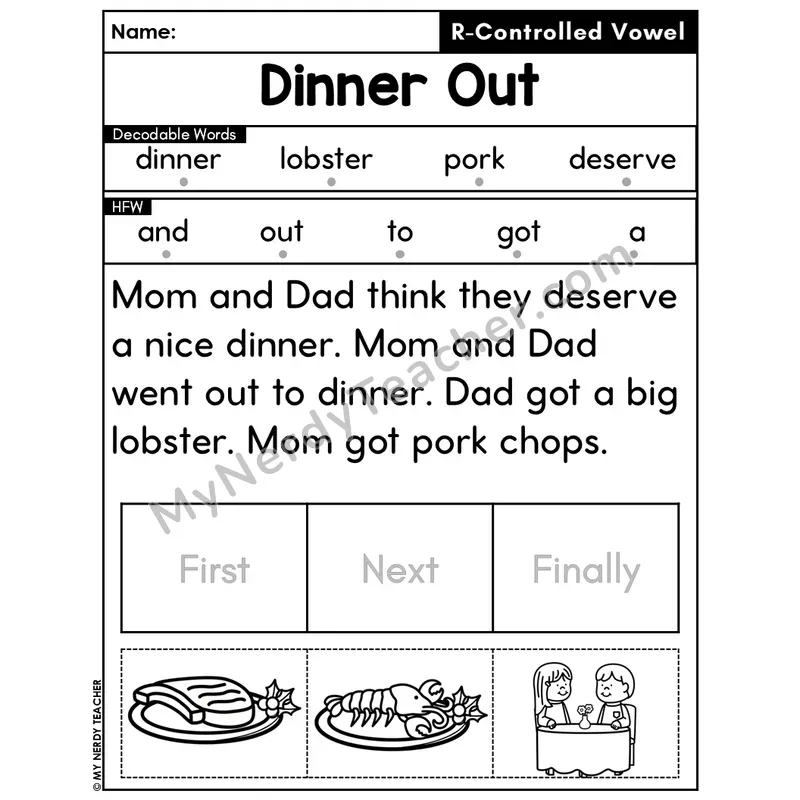 R-Controlled Vowels Decodable Passage Editable PPT #45 — Dinner Out