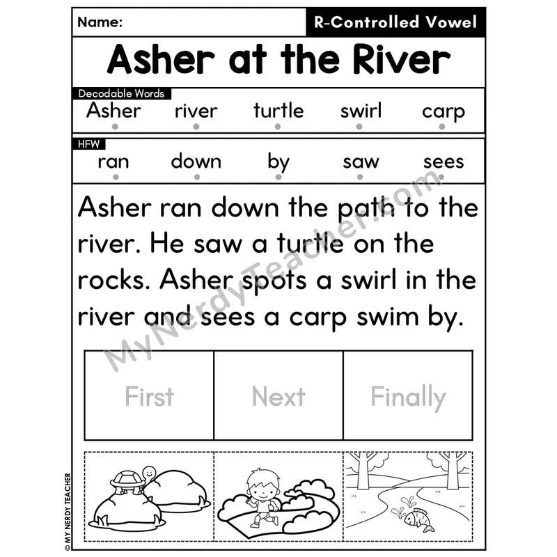 R-Controlled Vowels Decodable Passage Editable PPT #41 — Asher at the River