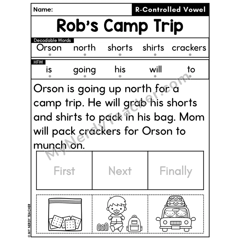 R-Controlled Vowels Decodable Passage Editable PPT #40 — Rob's Camp Trip