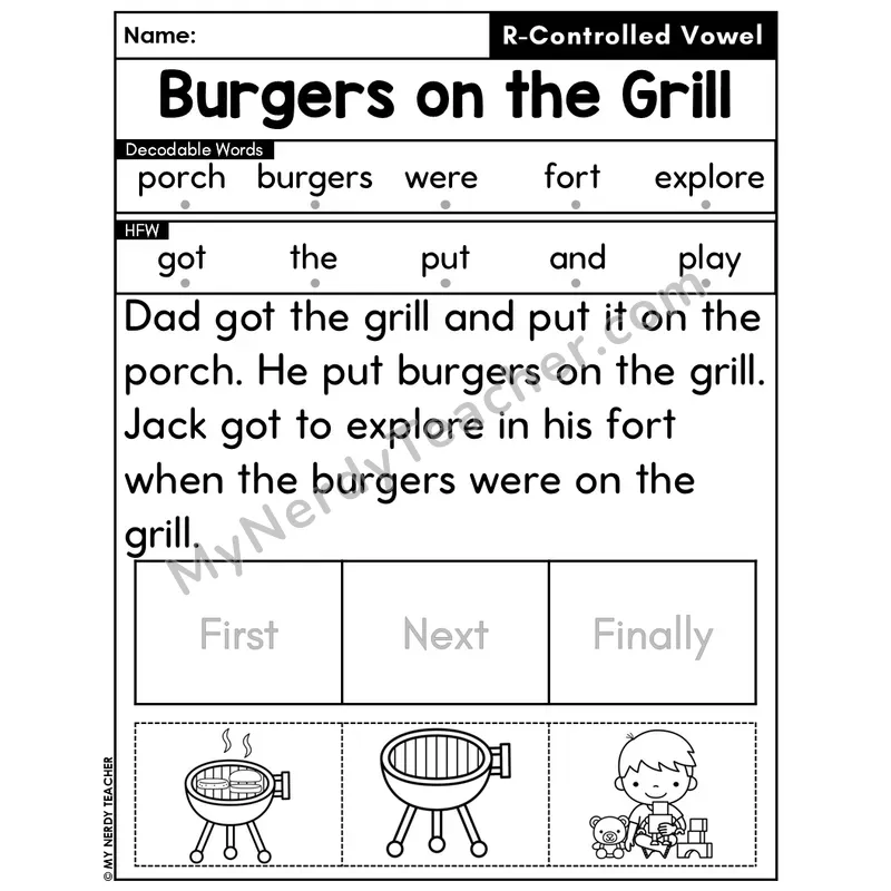 R-Controlled Vowels Decodable Passage Editable PPT #38 — Burgers on the Grill