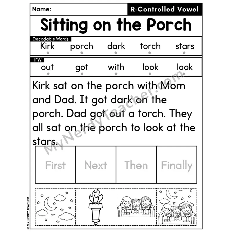 R-Controlled Vowels Decodable Passage Editable PPT #34 — Sitting on the Porch