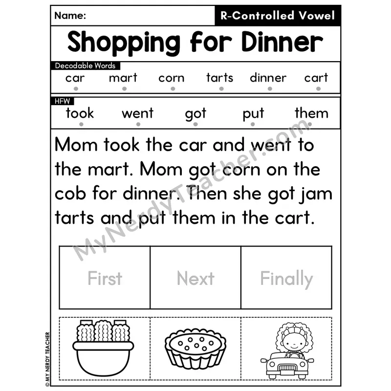 R-Controlled Vowels Decodable Passage Editable PPT #32 — Shopping for Dinner