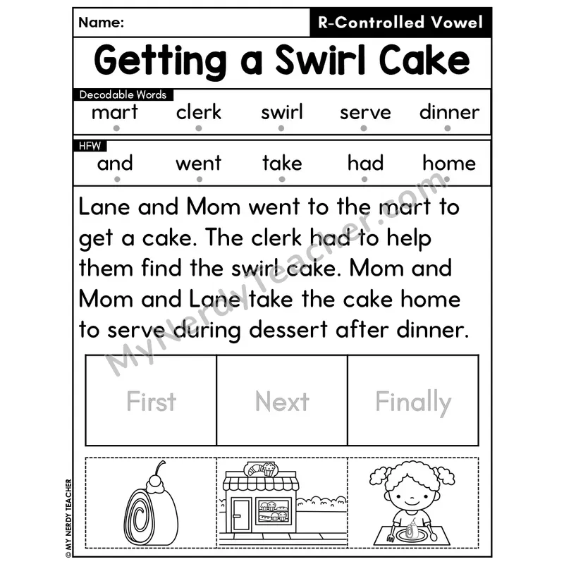 R-Controlled Vowels Decodable Passage Editable PPT #35 — Getting a Swirl Cake