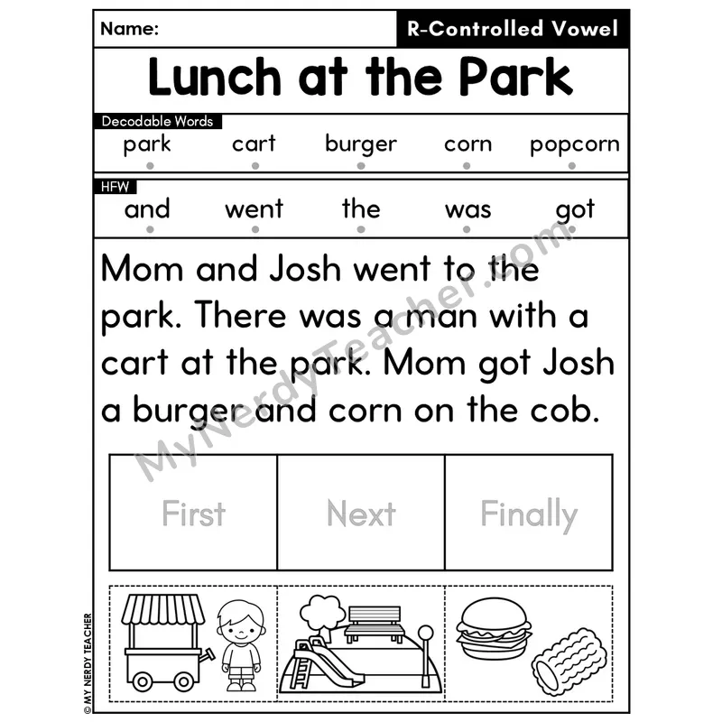 R-Controlled Vowels Decodable Passage Editable PPT #37 — Lunch at the Park