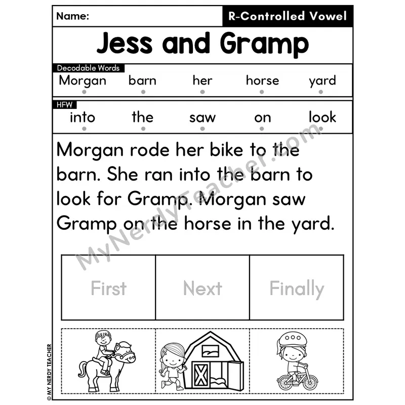 R-Controlled Vowels Decodable Passage Editable PPT #30 — Jess and Gramp