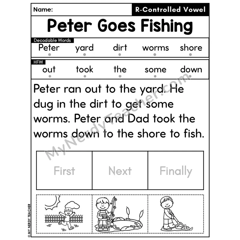 R-Controlled Vowels Decodable Passage Editable PPT #31 — Peter Goes Fishing