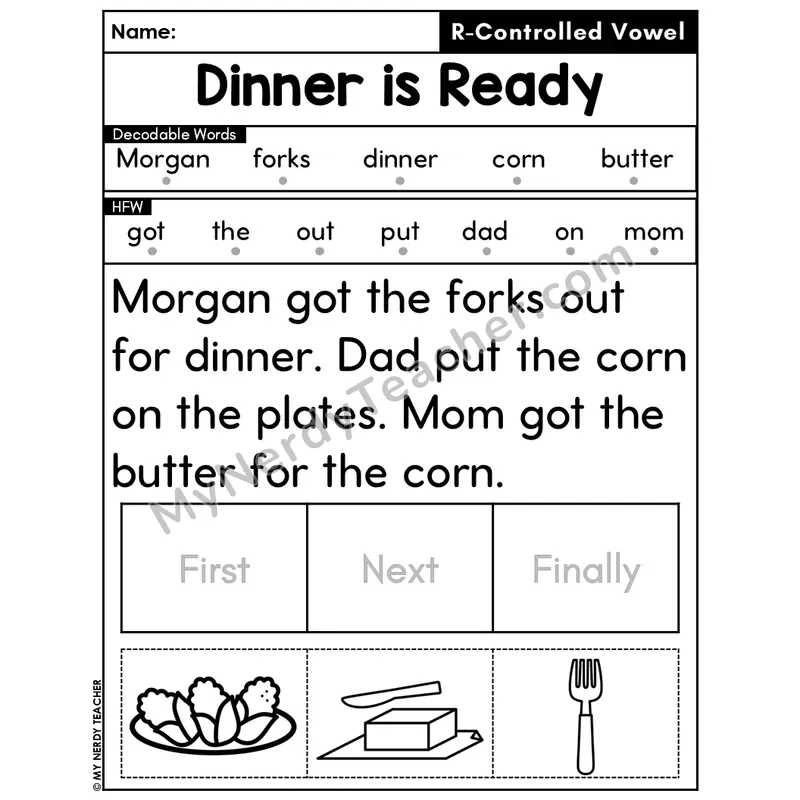 R-Controlled Vowels Decodable Passage Editable PPT #24 — Dinner is Ready