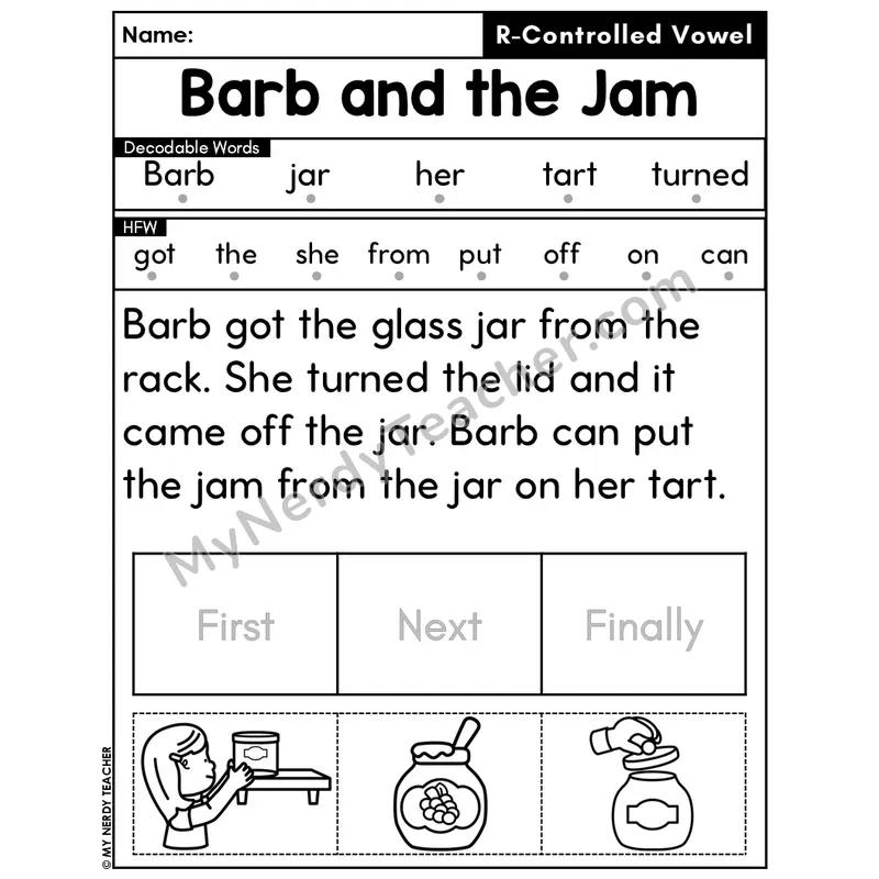R-Controlled Vowels Decodable Passage Editable PPT #26 — Barb and the Jam