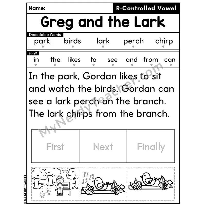R-Controlled Vowels Decodable Passage Editable PPT #22 — Greg and the Lark
