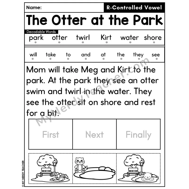 R-Controlled Vowels Decodable Passage Editable PPT #16 — The Otter at the Park