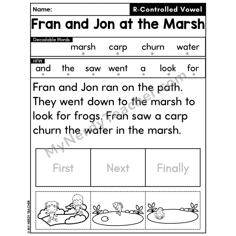 R-Controlled Vowels Decodable Passage Editable PPT #14 — Fran and Jon at the Marsh