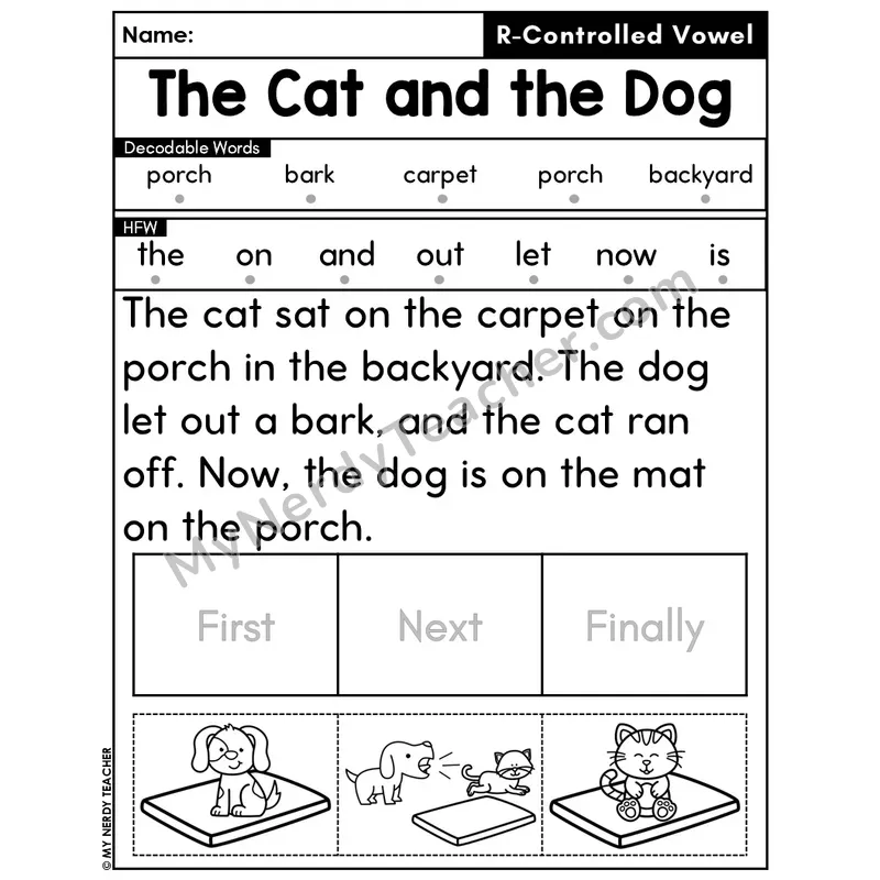 R-Controlled Vowels Decodable Passage Editable PPT #12 — The Cat and the Dog