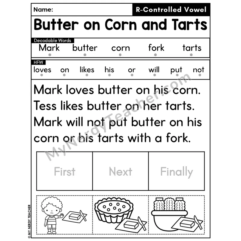 R-Controlled Vowels Decodable Passage Editable PPT #15 — Butter on Corn and Tarts