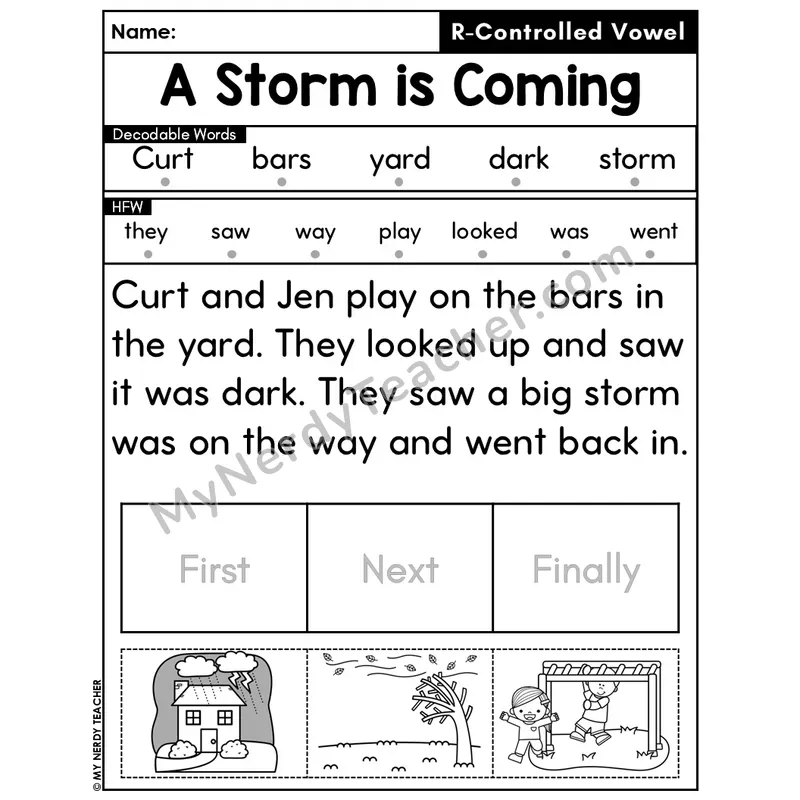 R-Controlled Vowels Decodable Passage Editable PPT #7 — A Storm is Coming