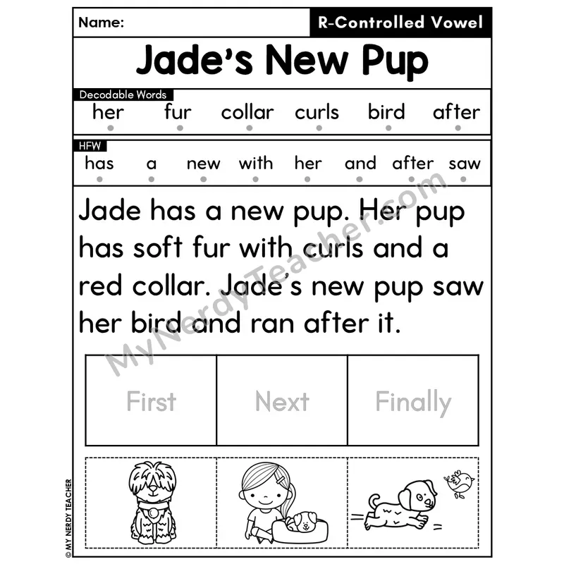 R-Controlled Vowels Decodable Passage Editable PPT #11 — Jade's New Pup