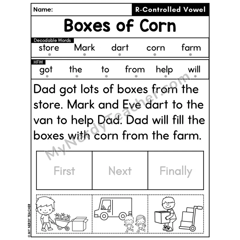 R-Controlled Vowels Decodable Passage Editable PPT #8 — Boxes of Corn