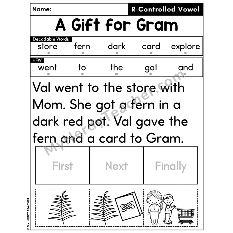 R-Controlled Vowels Decodable Passage Editable PPT #10 — A Gift for Gram