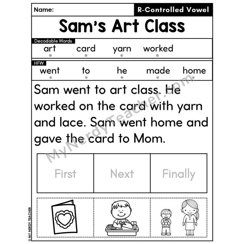 R-Controlled Vowels Decodable Passage Editable PPT #5 — Sam's Art Class