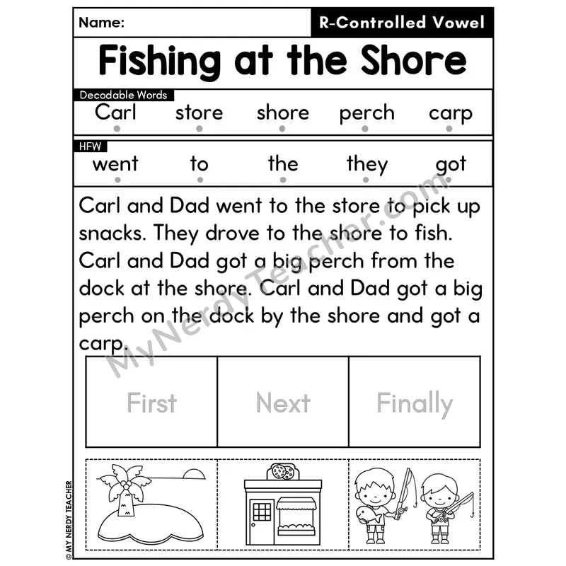 R-Controlled Vowels Decodable Passage Editable PPT #6 — Fishing at the Shore