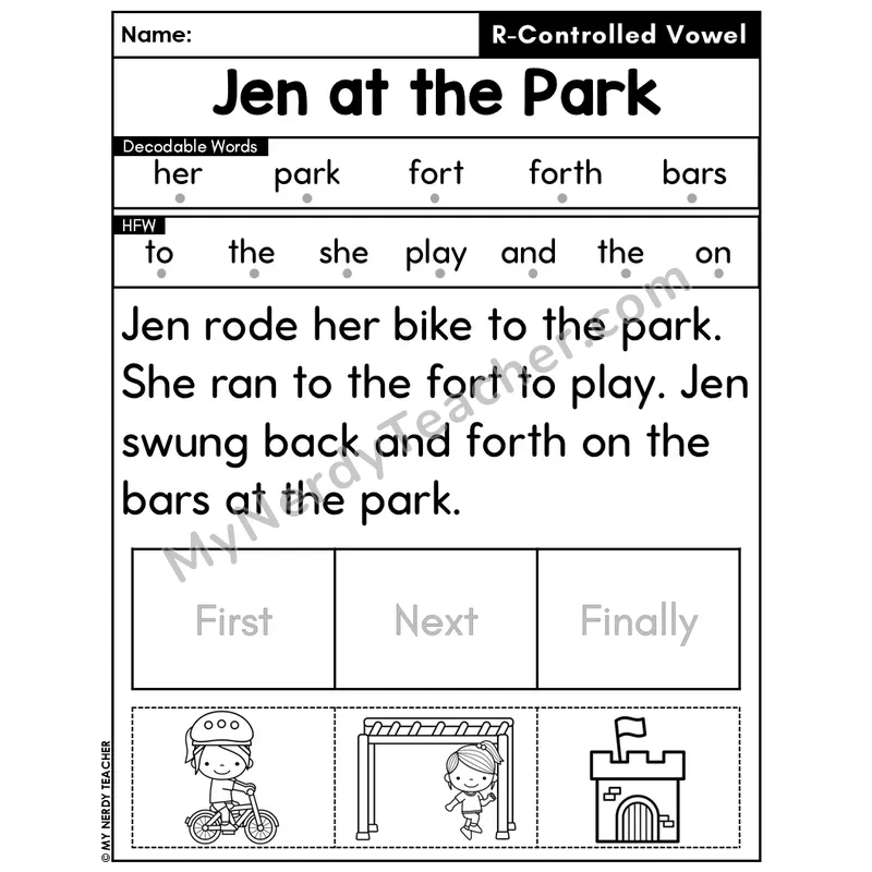 R-Controlled Vowels Decodable Passage Editable PPT #2 — Jen at the Park