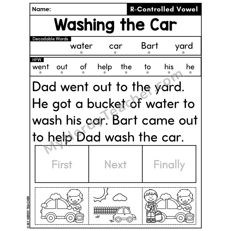 R-Controlled Vowels Decodable Passage Editable PPT #1 — Washing the Car