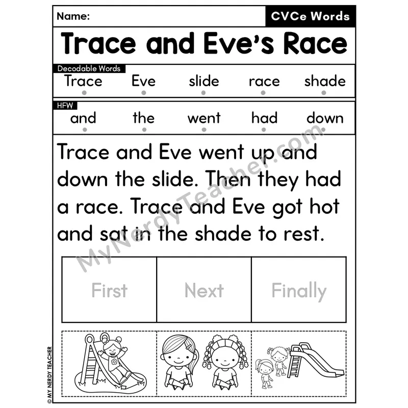 CVCe Silent E Decodable Passage Editable PPT #48 — Trace and Eve's Race