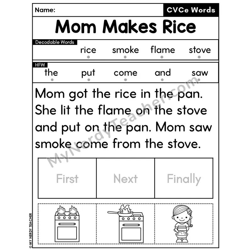 CVCe Silent E Decodable Passage Editable PPT #44 — Mom Makes Rice