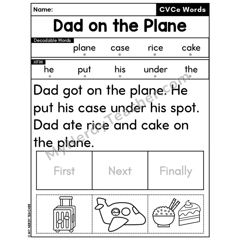 CVCe Silent E Decodable Passage Editable PPT #42 — Dad on the Plane
