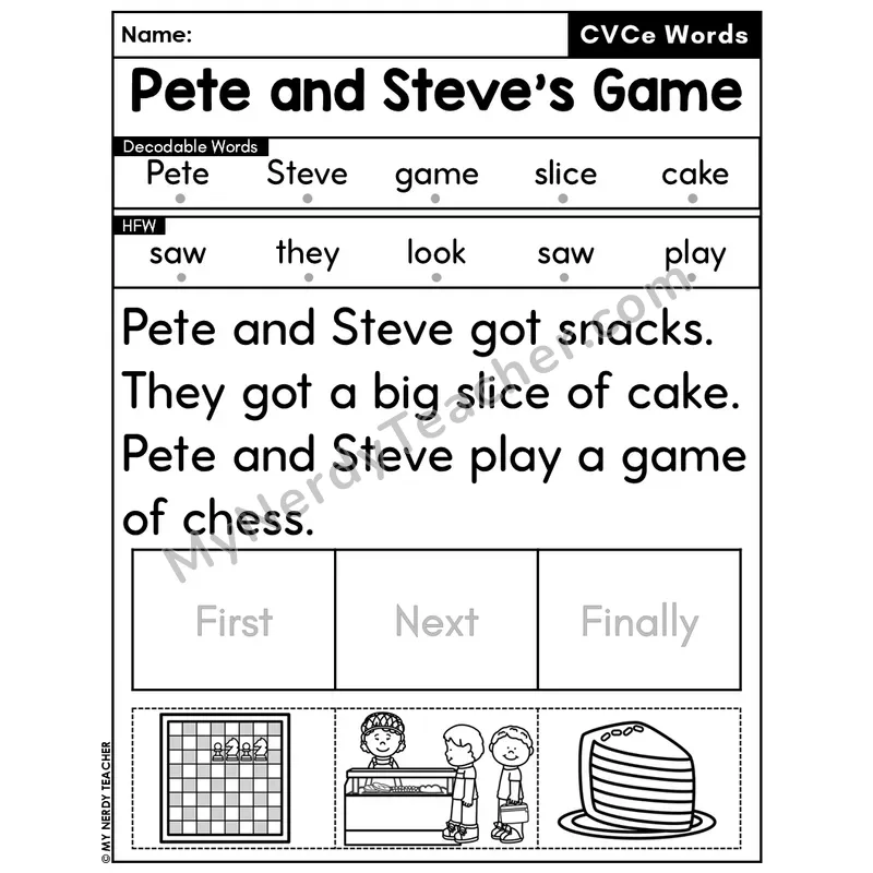 CVCe Silent E Decodable Passage Editable PPT #47 — Pete and Steve's Game