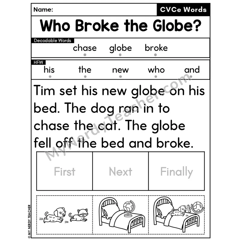 CVCe Silent E Decodable Passage Editable PPT #43 — Who Broke the Globe?