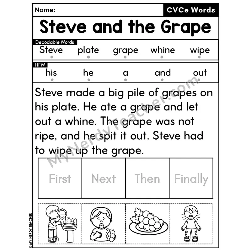 CVCe Silent E Decodable Passage Editable PPT #37 — Steve and the Grape