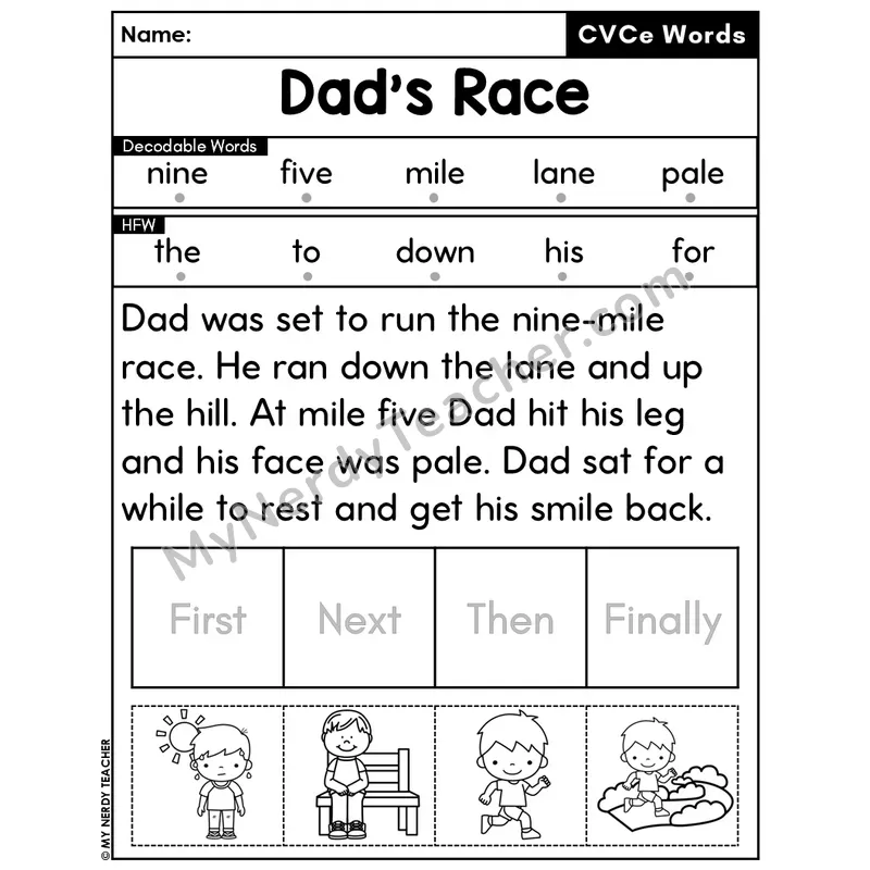 CVCe Silent E Decodable Passage Editable PPT #41 — Dad's Race