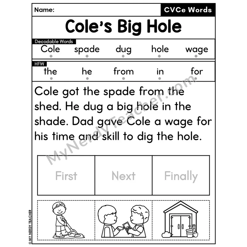 CVCe Silent E Decodable Passage Editable PPT #38 — Cole's Big Hole