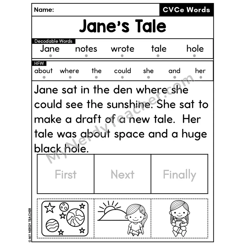 CVCe Silent E Decodable Passage Editable PPT #35 — Jane's Tale