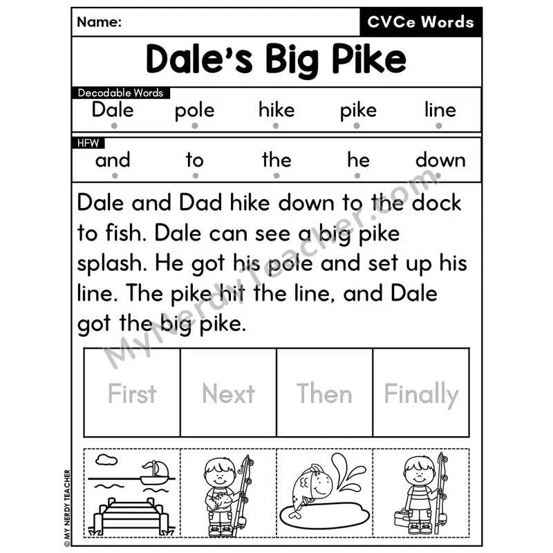 CVCe Silent E Decodable Passage Editable PPT #27 — Dale's Big Pike
