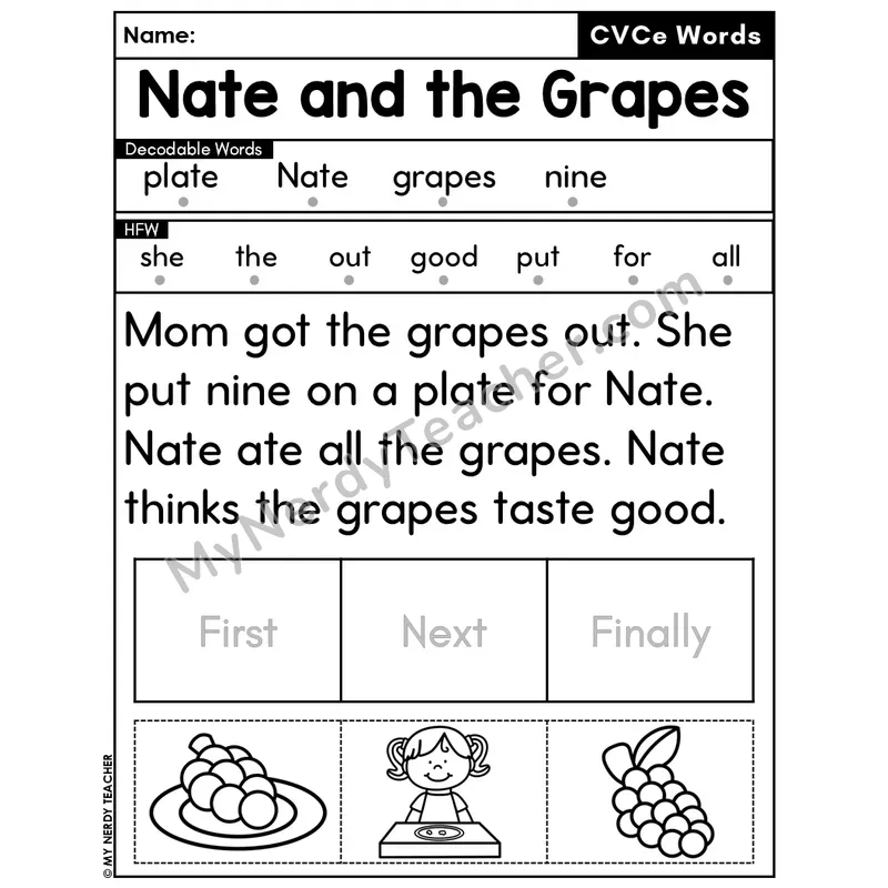 CVCe Silent E Decodable Passage Editable PPT #28 — Nate and the Grapes