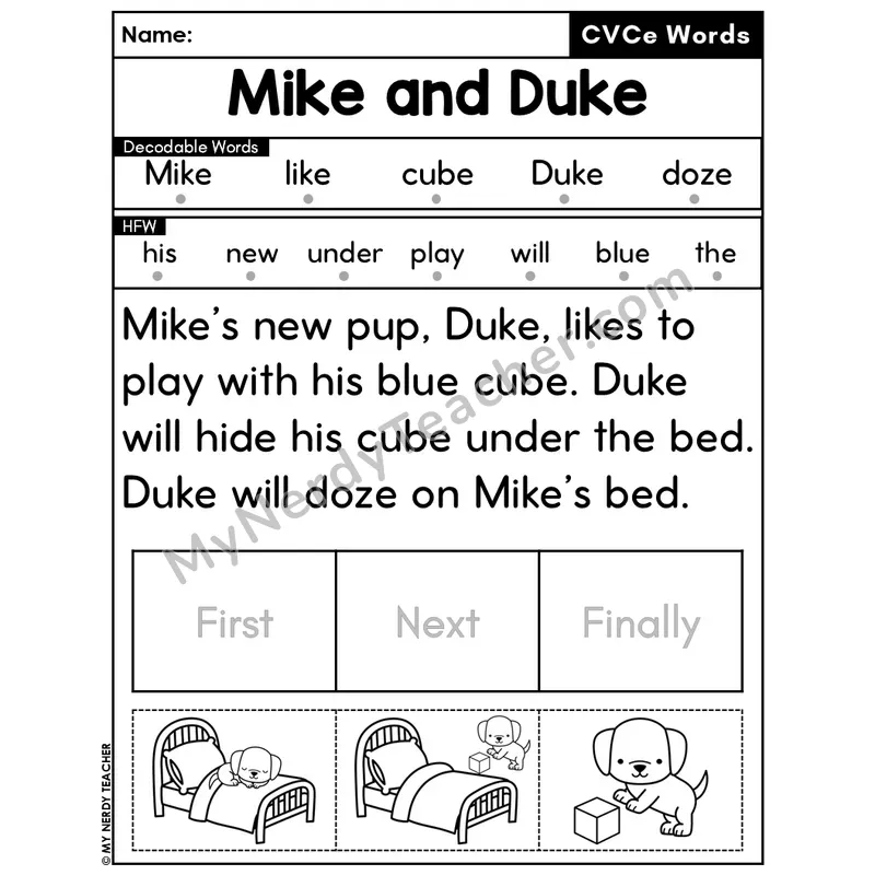 CVCe Silent E Decodable Passage Editable PPT #30 — Mike and Duke